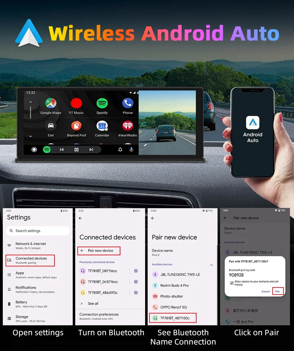 Vtopek Carplay Screen for Car, 11.3" HD Portable