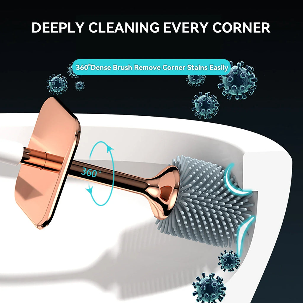 Silicone Toilet Brush Set – Long Handle Deep Cleaning Bathroom