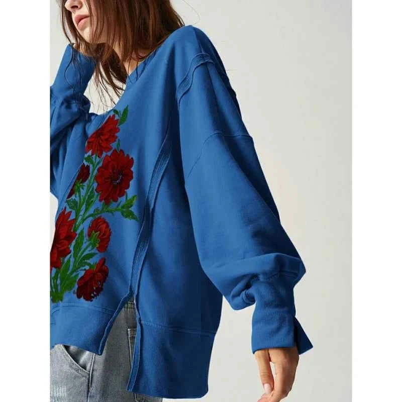 BlossomBlue Y2K Oversized Floral Sweatshirt