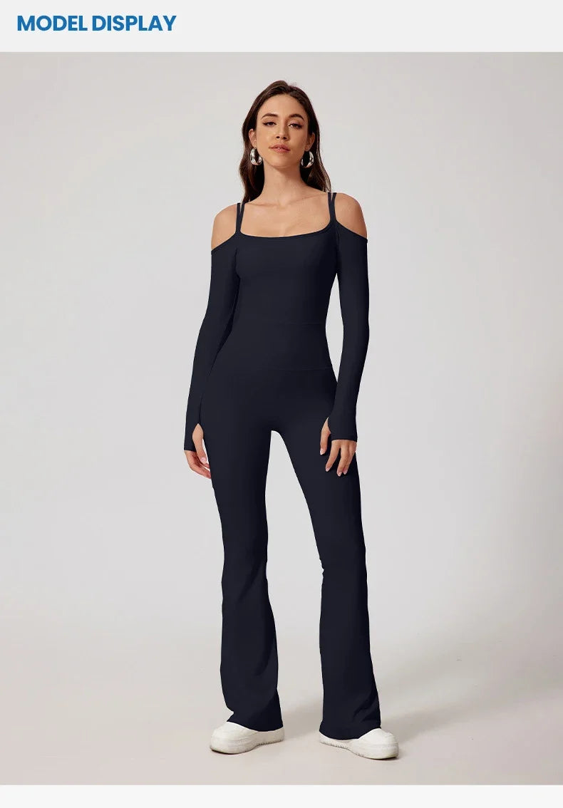 Yoga Jumpsuit Women's Sports Overalls Flared Trousers