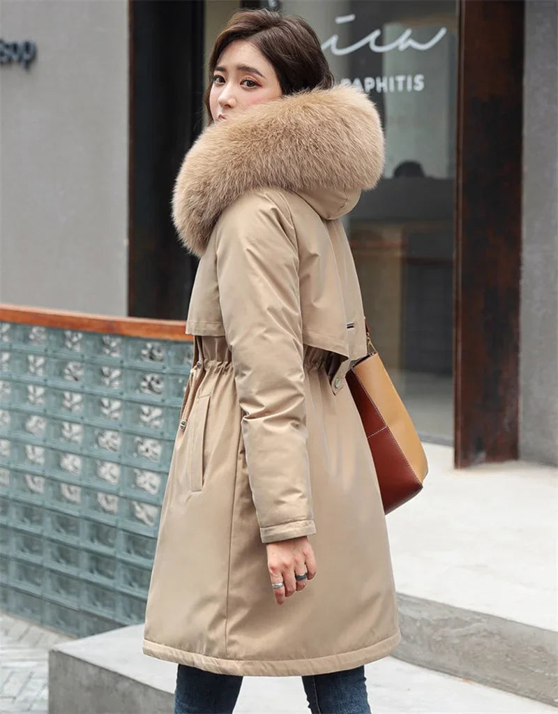 Women Winter Parka – Hooded Fur Collar Thick Warm Long Coat