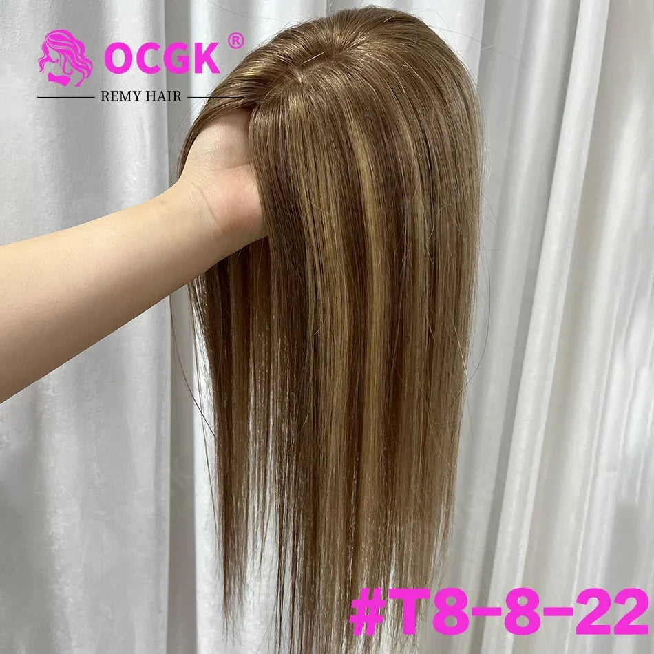 17 Straight Human Hair Topper, 10x12cm Base
