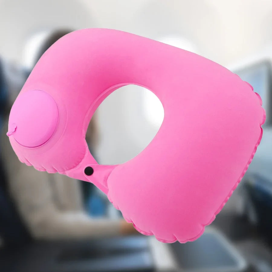 Portable Neck Pillow – Inflatable Flocking Travel Pillow