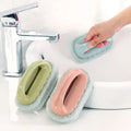Color: Blue - Sponge Brush Glass Wall Cleaning Tools Kitchen Cleaning Bathroom Toilet Gadget Handle Ceramic Window Slot Clean Brush