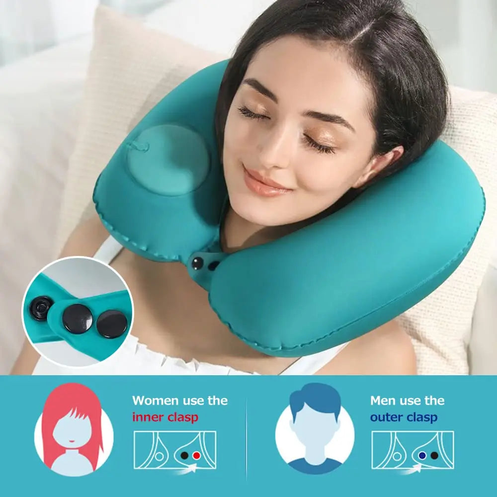 Portable Neck Pillow – Inflatable Flocking Travel Pillow