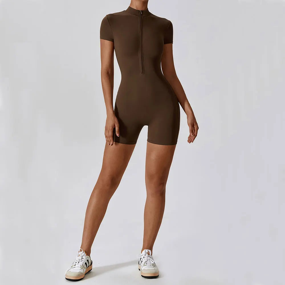 ZenFit Short Sleeve Zip Yoga Bodysuit