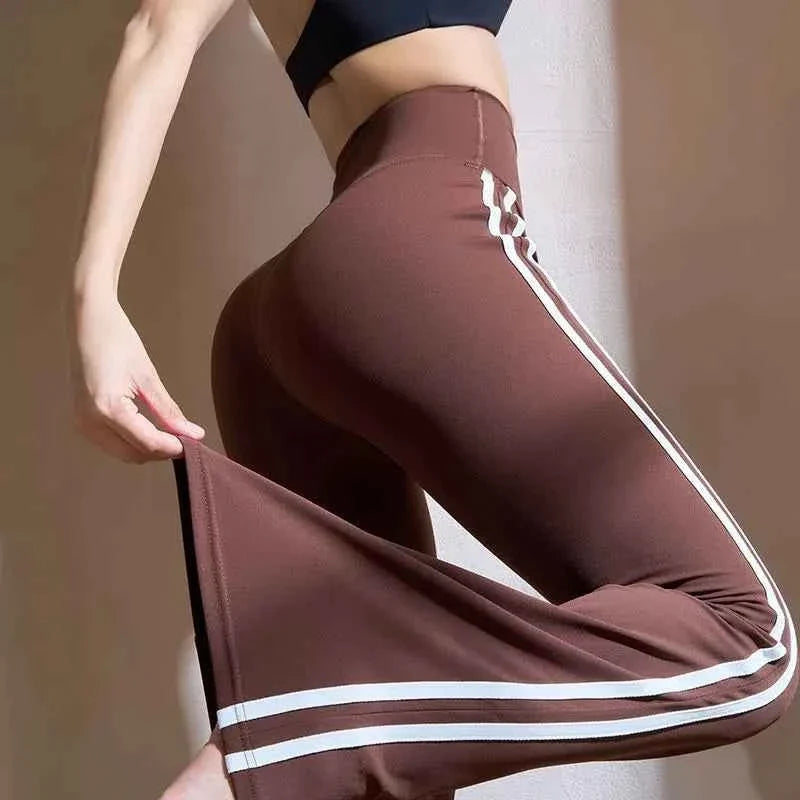 Striped Wide-Leg Micro-Flare Yoga Pants