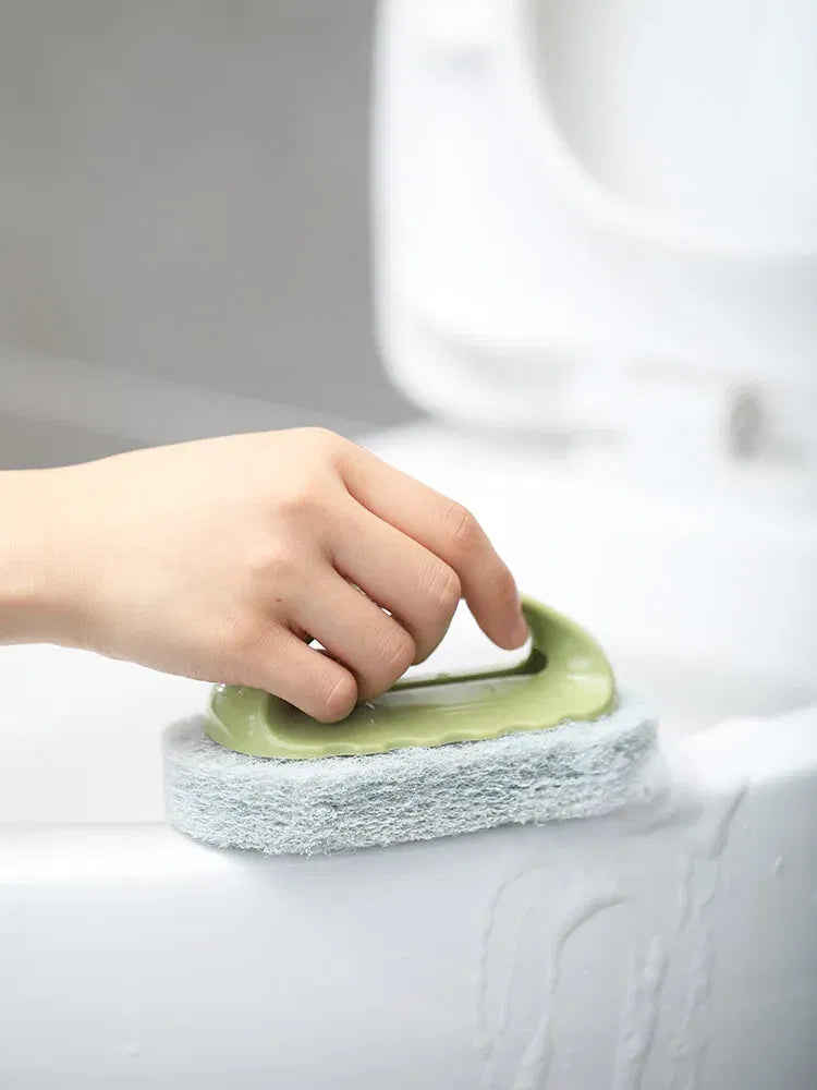 Color: Blue - Sponge Brush Glass Wall Cleaning Tools Kitchen Cleaning Bathroom Toilet Gadget Handle Ceramic Window Slot Clean Brush