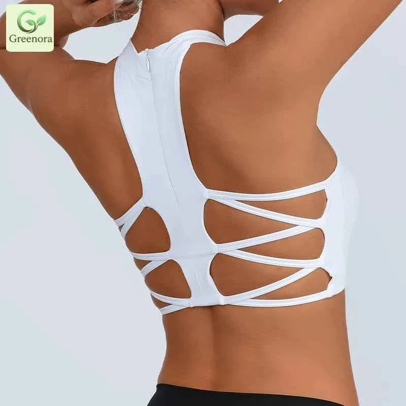 White High Neck Mesh Sports Bra Crop Top