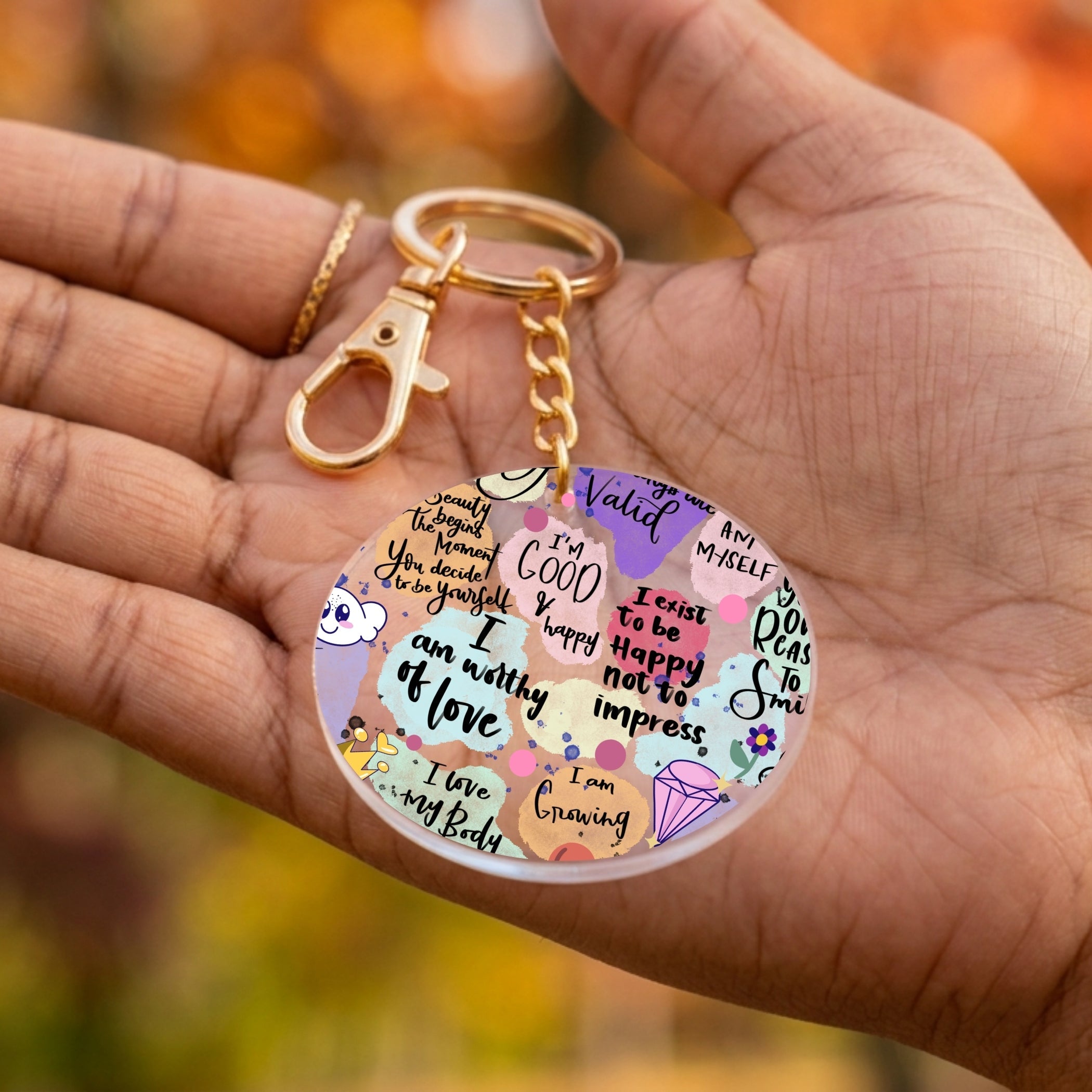 Self-Love Affirmations Acrylic Keychain with Charm