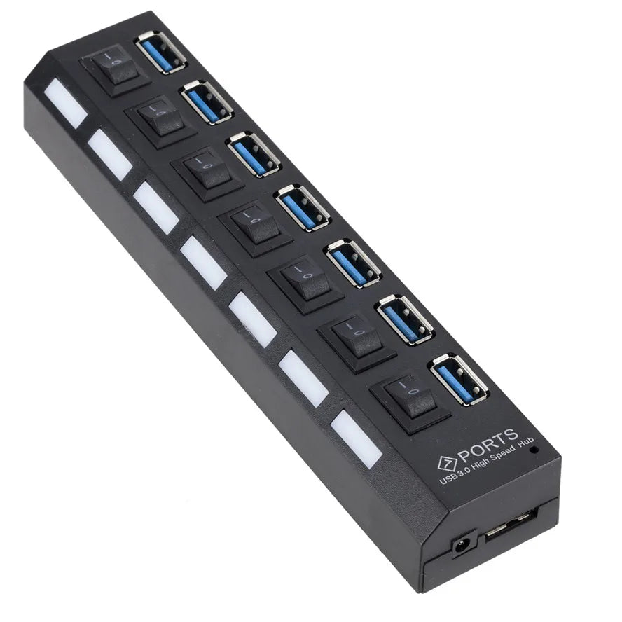 GRWIBEOU USB 3.0 Hub USB Hub 3.0 Use Power Adapter Multi USB Splitter 7 Port Multiple 3 Hab Expander USB Hub with Switch for PC