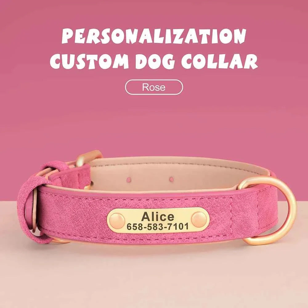 Personalized PU Leather Dog Collar with Custom Engraved ID Tag
