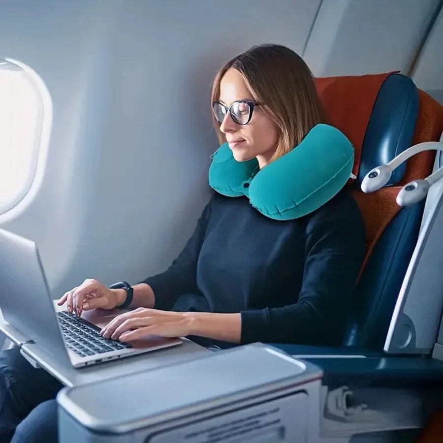 Portable Neck Pillow – Inflatable Flocking Travel Pillow