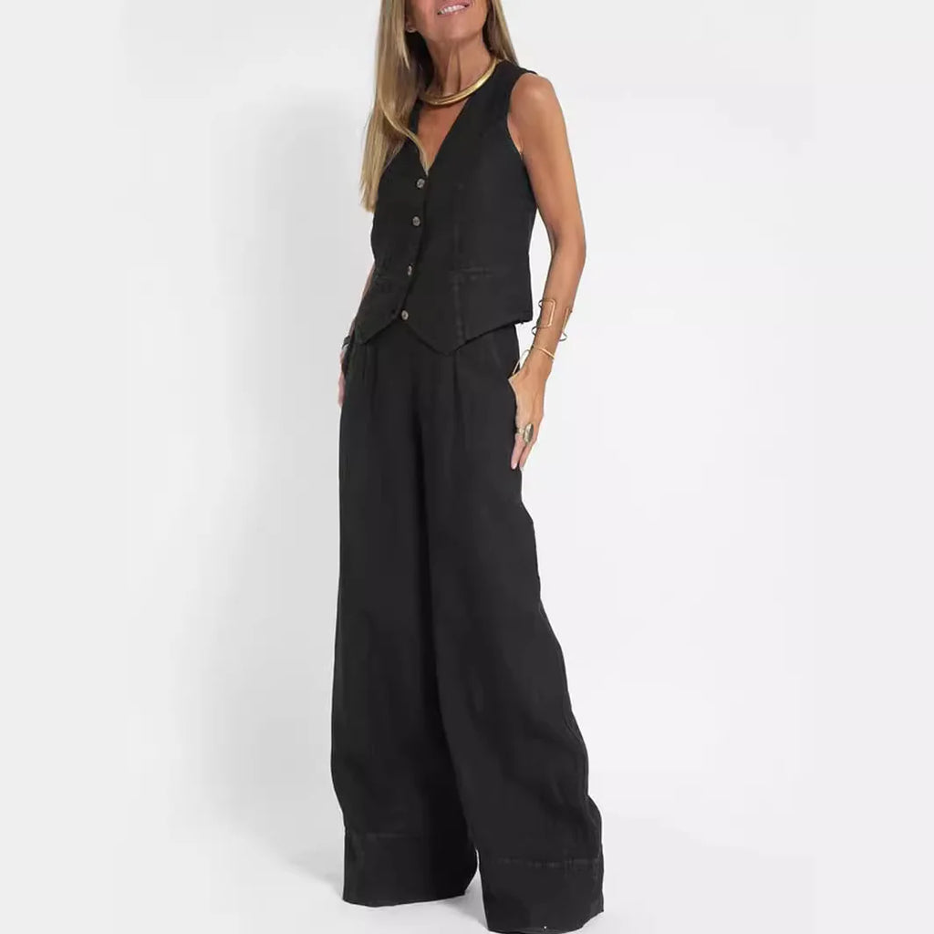 Women Sleeveless Vest – Colorblock Collage Pants Casual Suit