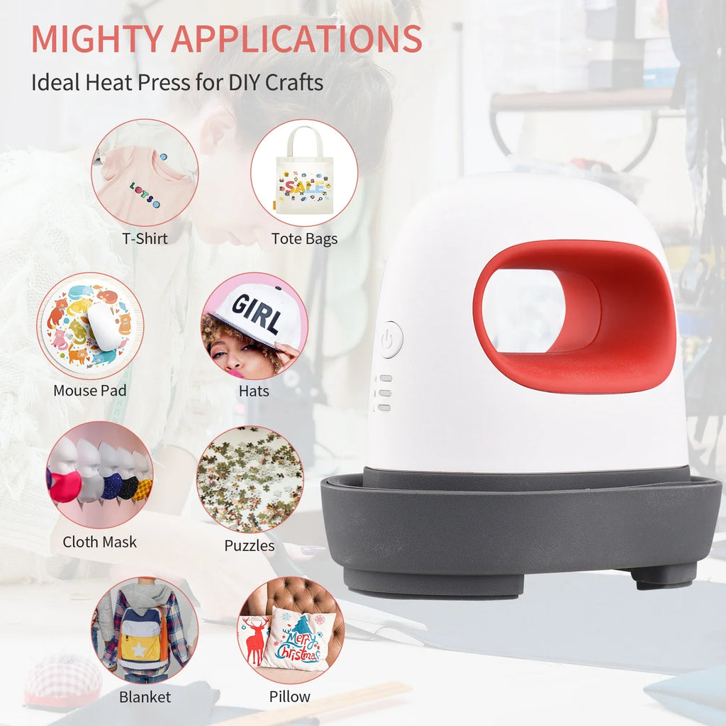 Portable 220V Mini Heat Press Machine T-Shirt Printing DIY Easy Heating Transfer Press Iron Machines for Clothes Bags Hats
