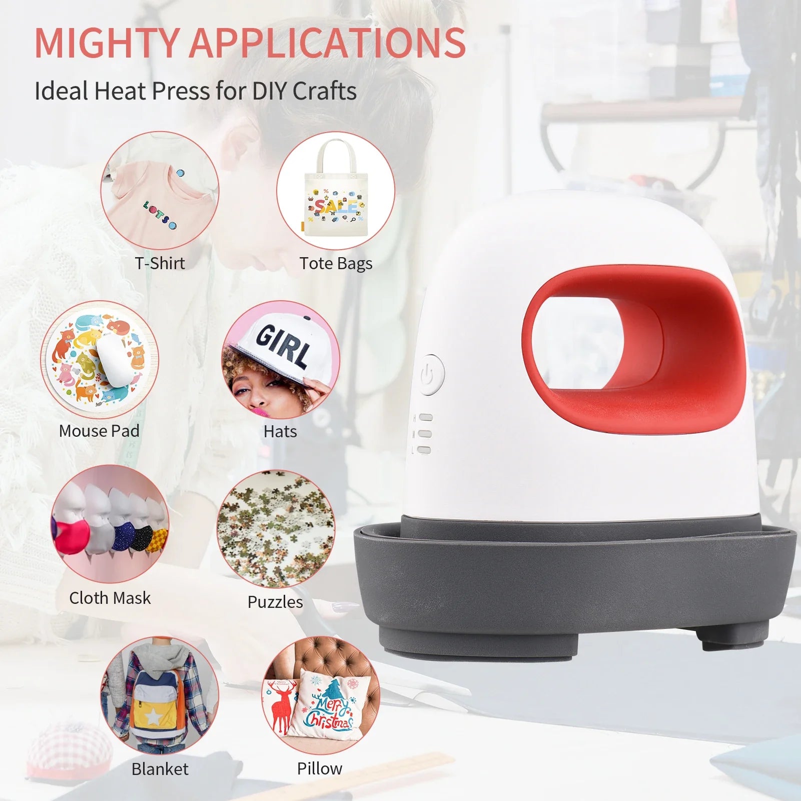 Portable 220V Mini Heat Press Machine T-Shirt Printing DIY Easy Heating Transfer Press Iron Machines for Clothes Bags Hats