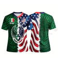 Split Half Mexico Green Tribal & US Stars Stripes Athletic Shirt – Dual Eagle Cross-Border Heritage Fan Apparel