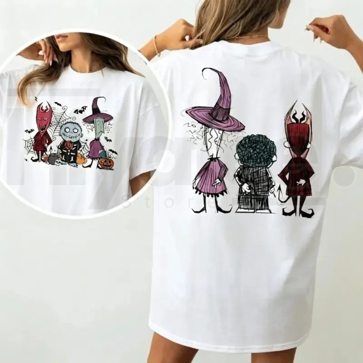 Spooky Trio Halloween Graphic T-Shirt – Soft Cotton Crewneck Shirt