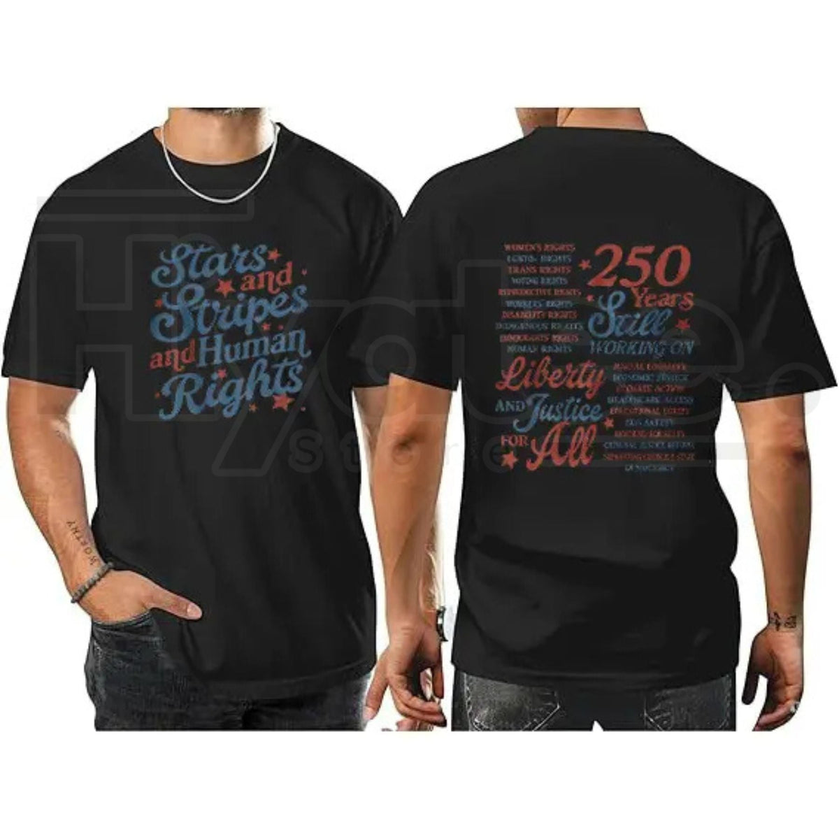Stars and Stripes and Human Rights T-Shirt – 250 Years America Social Justice Tee