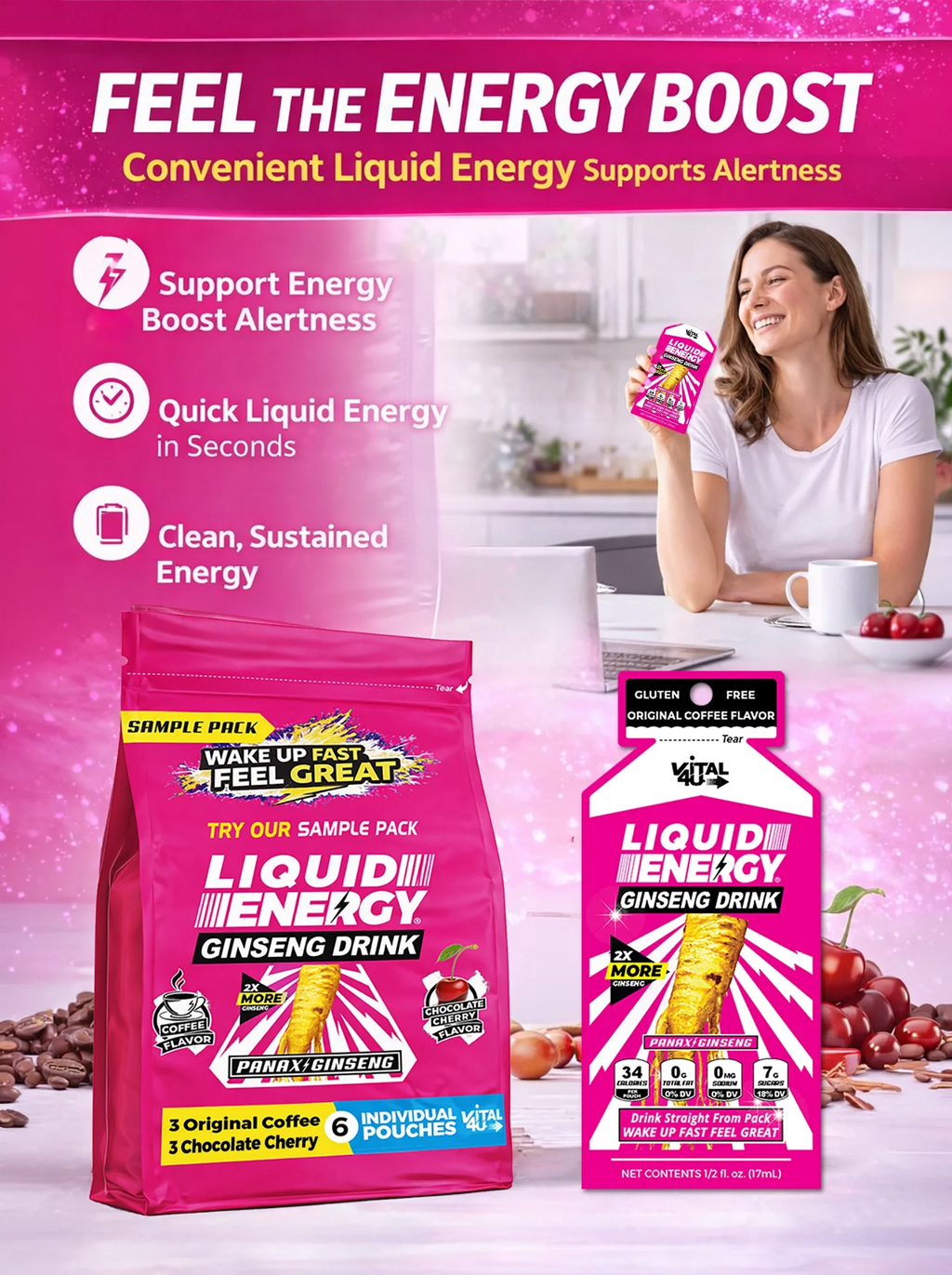 Liquid Energy Ginseng Sample Pack - 6 Pouches