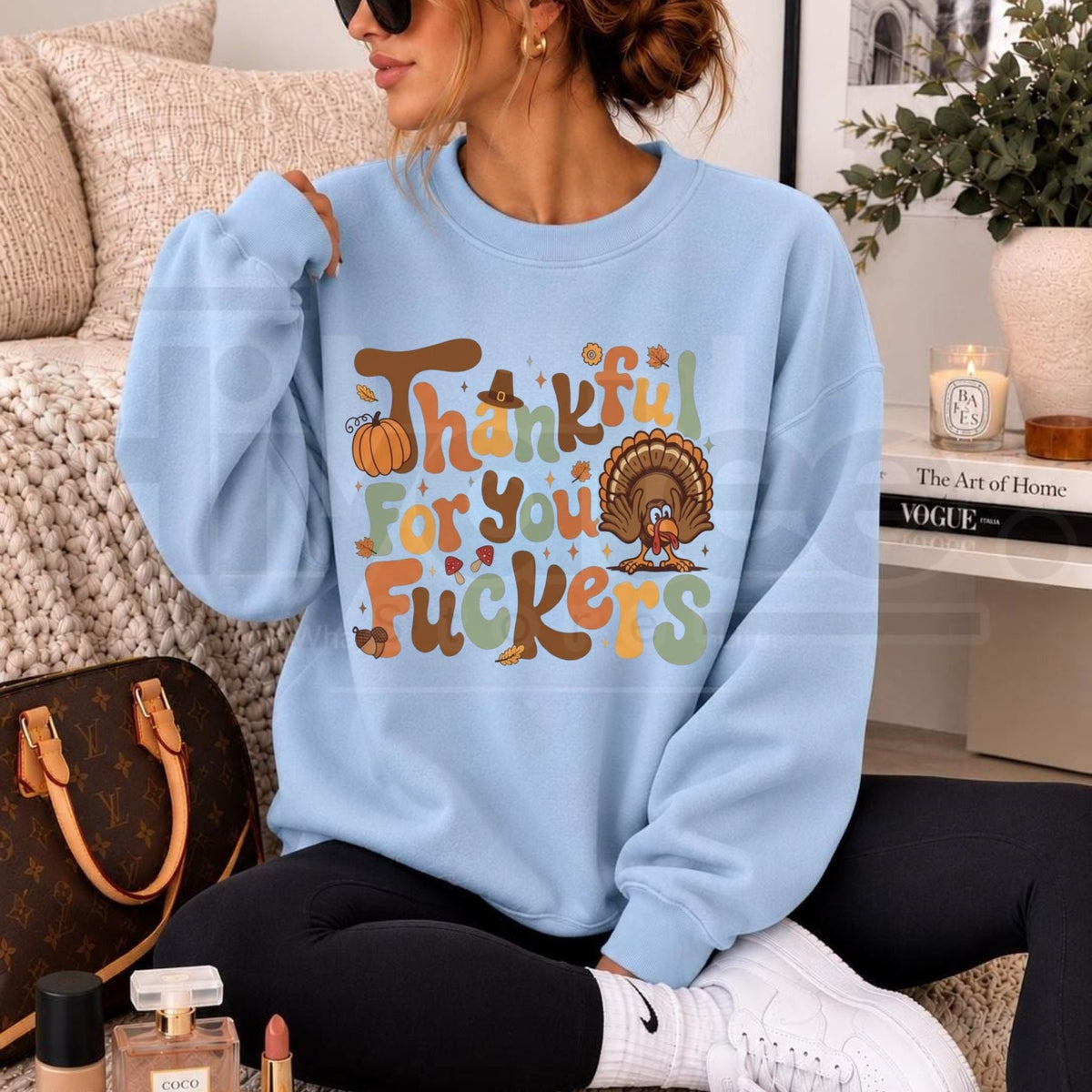 Thankful For You Funny Thanksgiving Sweatshirt, Retro Friendsgiving Adult Humor Pullover