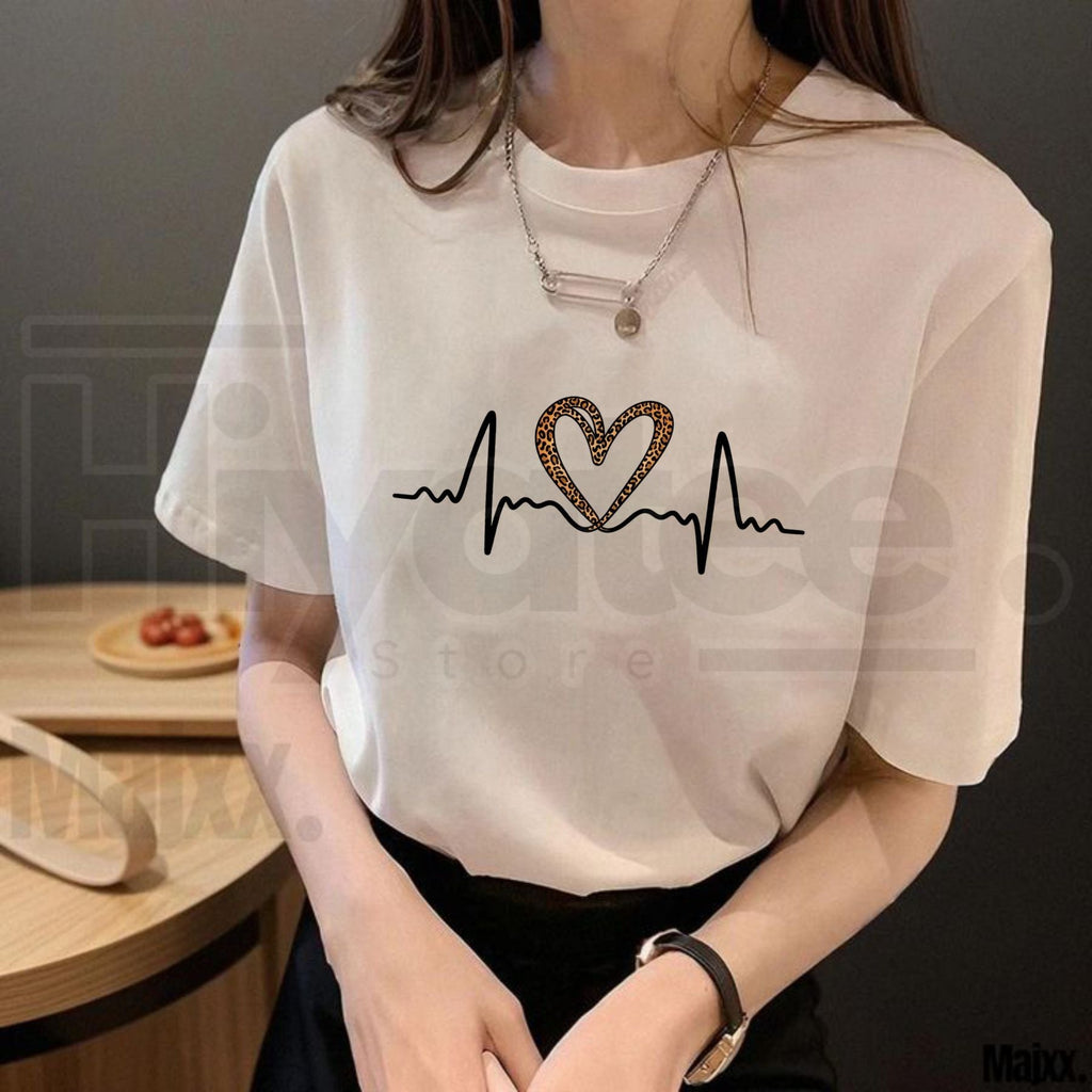 Unisex Leopard Heart ECG Graphic T-Shirt – Oversized Casual Streetwear Short Sleeve Tee