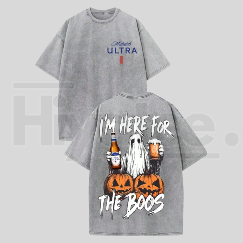 Vintage Washed Michelob Ultra Ghost "I'm Here For The Boos" Double-Sided Graphic Tee