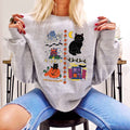 Women's Vintage Halloween Cotton Sweatshirt – Retro Spooky Haunted House Crewneck, 90s Aesthetic Fall Pullover