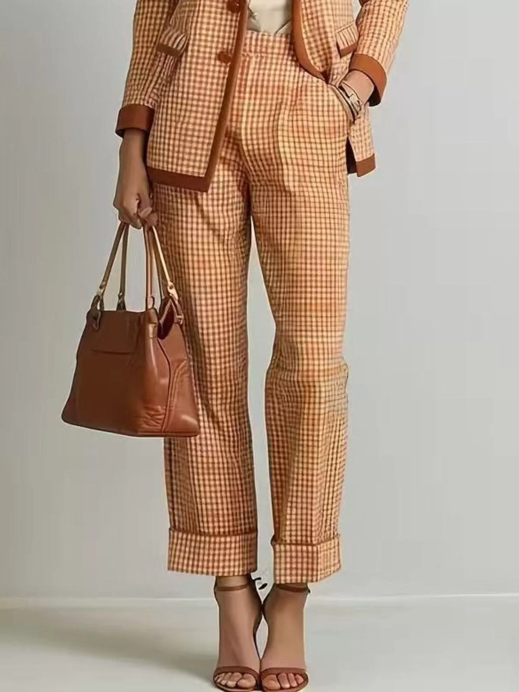 Plaid Blazer and Pants Suit Set