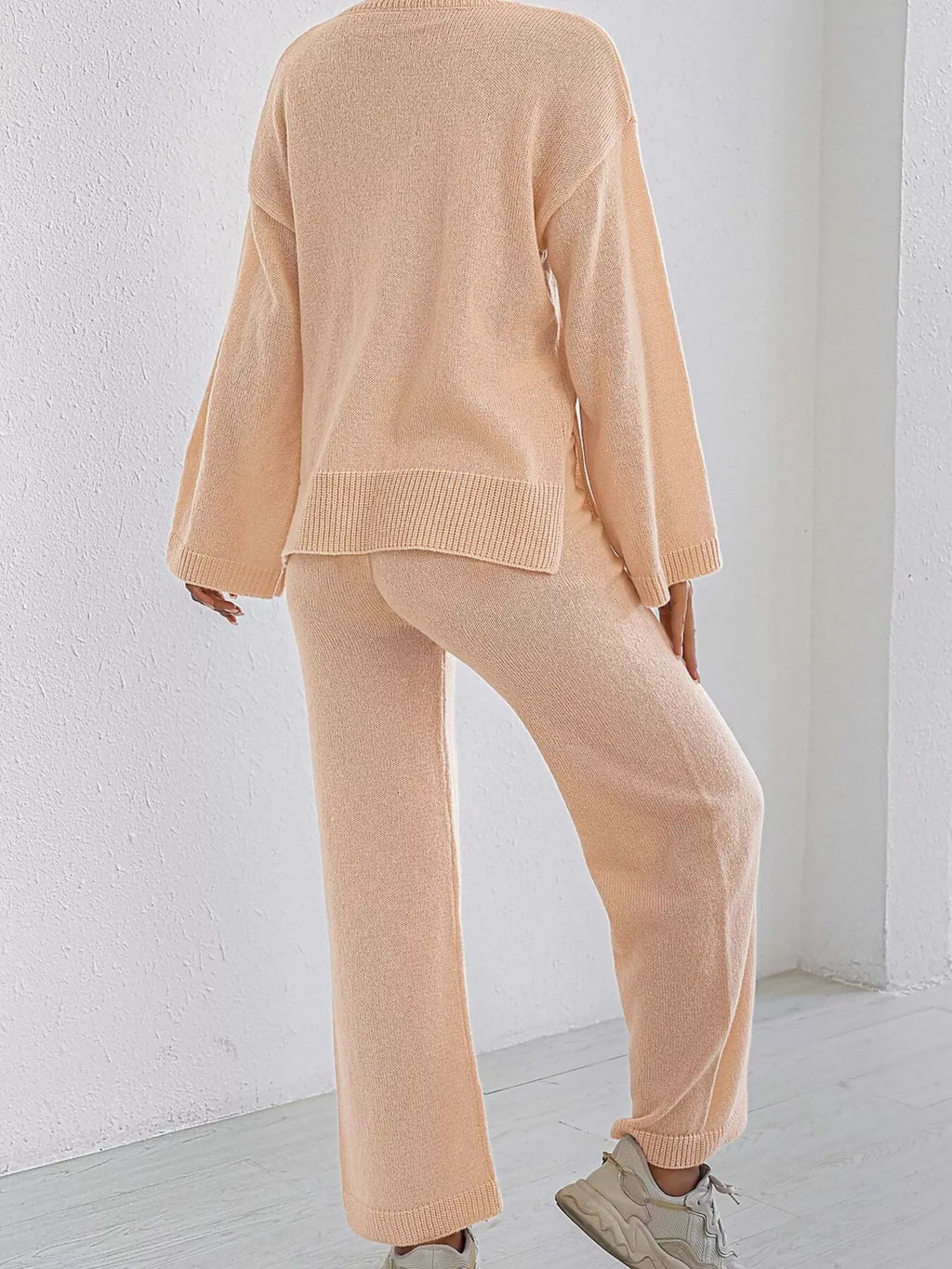 Dropped Shoulder Top and Pants Sweater Set