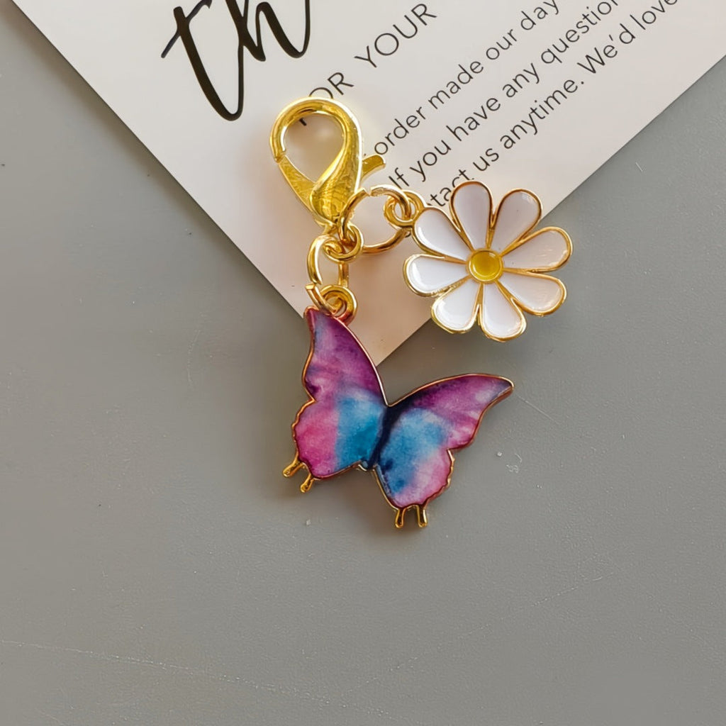 Alloy Colorful Aster Butterfly Pendant Keychain Bag Charm