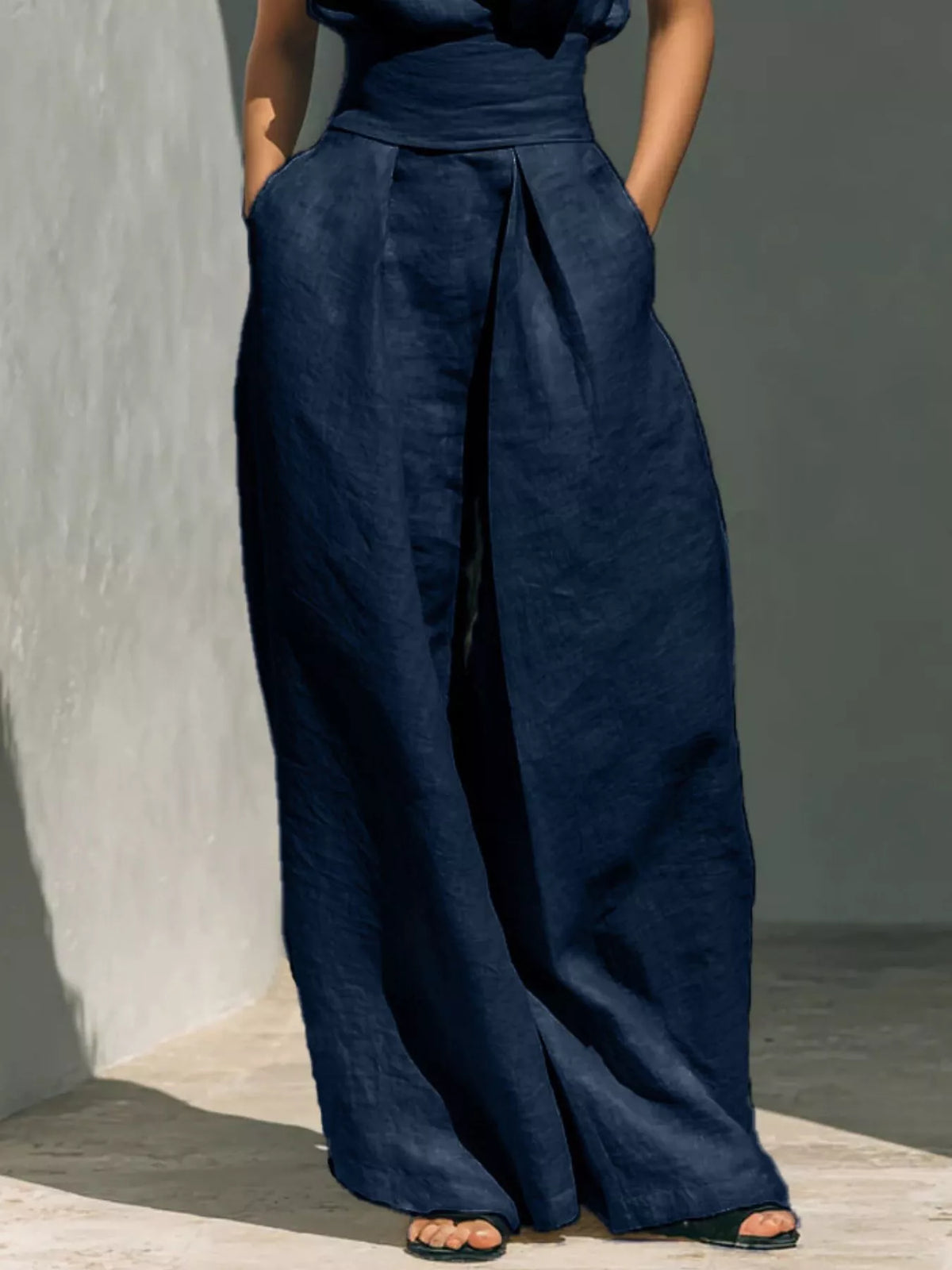 Full Size Turtleneck Sleeveless Top and Wide Leg Pants Set Plus Size