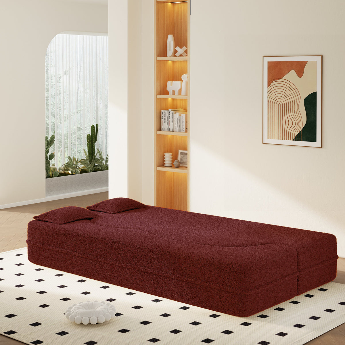 Modern Convertible Floor Sofa with 2 Pillows