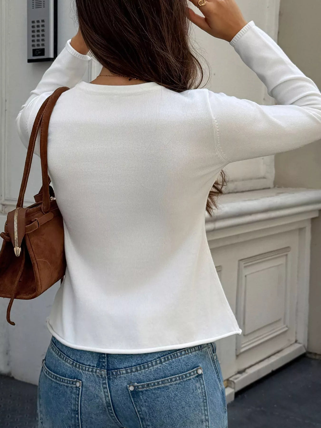 Button-Front Long Sleeve Cardigan