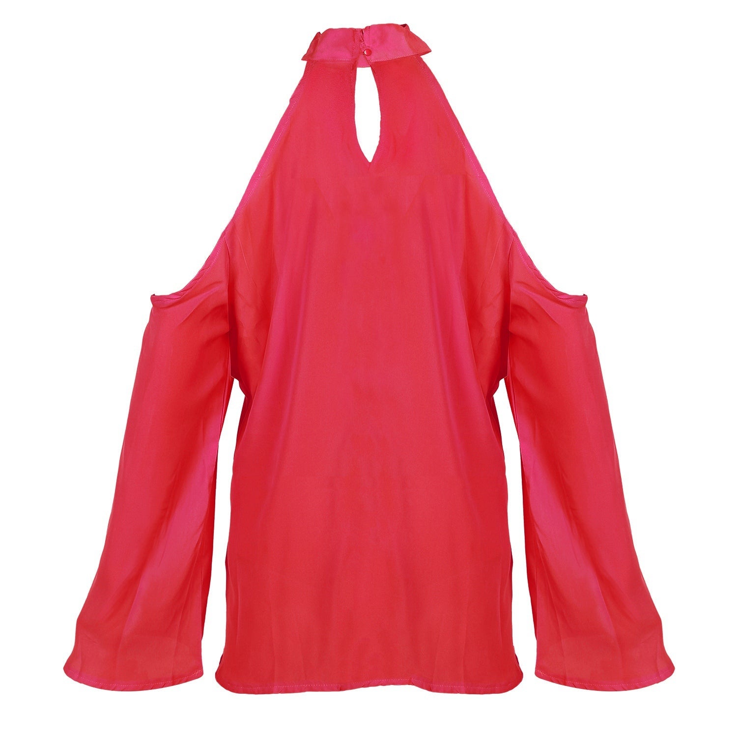 Off-the-Shoulder Blouse with V-Neck and Long Sleeves