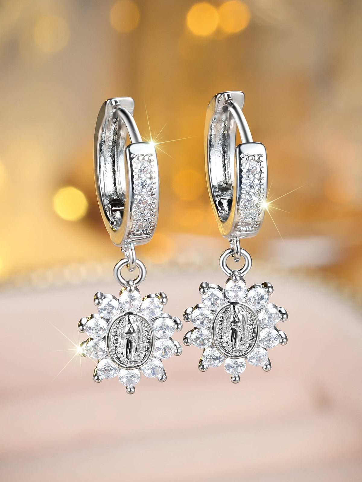 Western Light-luxury Virgin Mary Diamond-studded Earrings