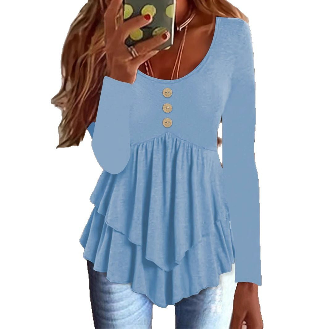 Women's Fashion Three-button Casual Long-sleeved Top