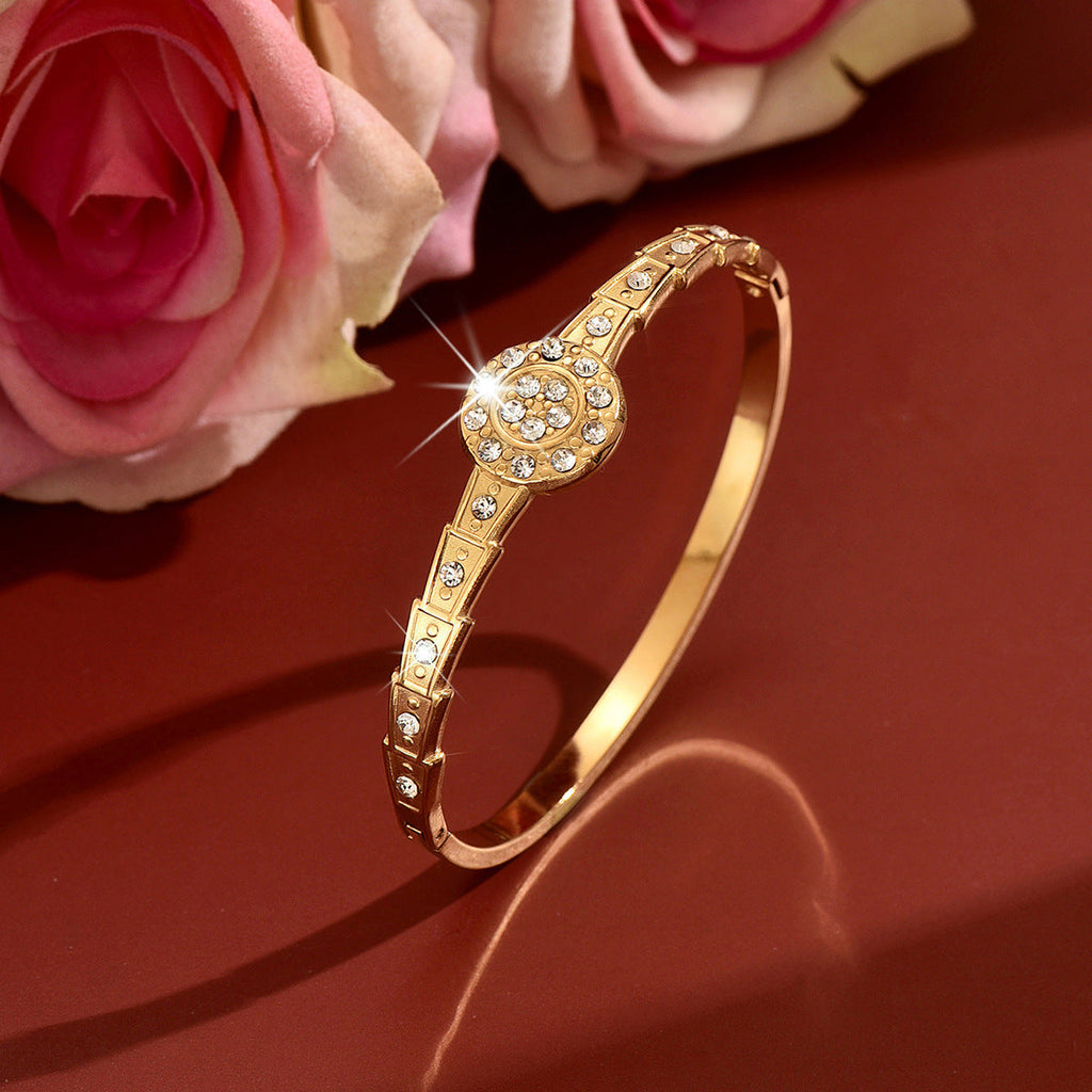 Geometric Zircon Stainless Steel Bangle Snake Bone Buckle Women Wrist Jewelry For Daily Dating Banquet Party Occasions