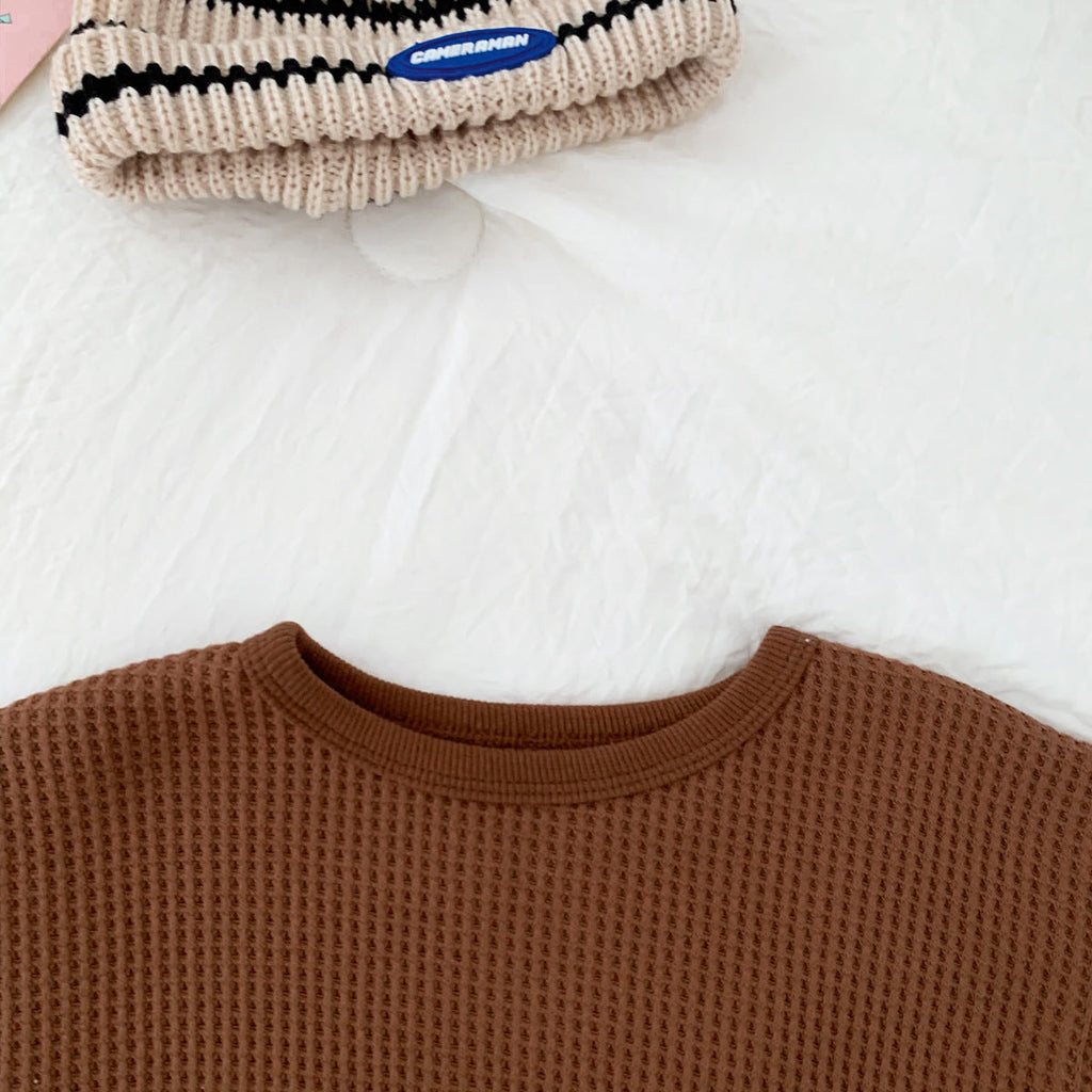 Boys And Girls Rough Waffle Long Sleeve Top