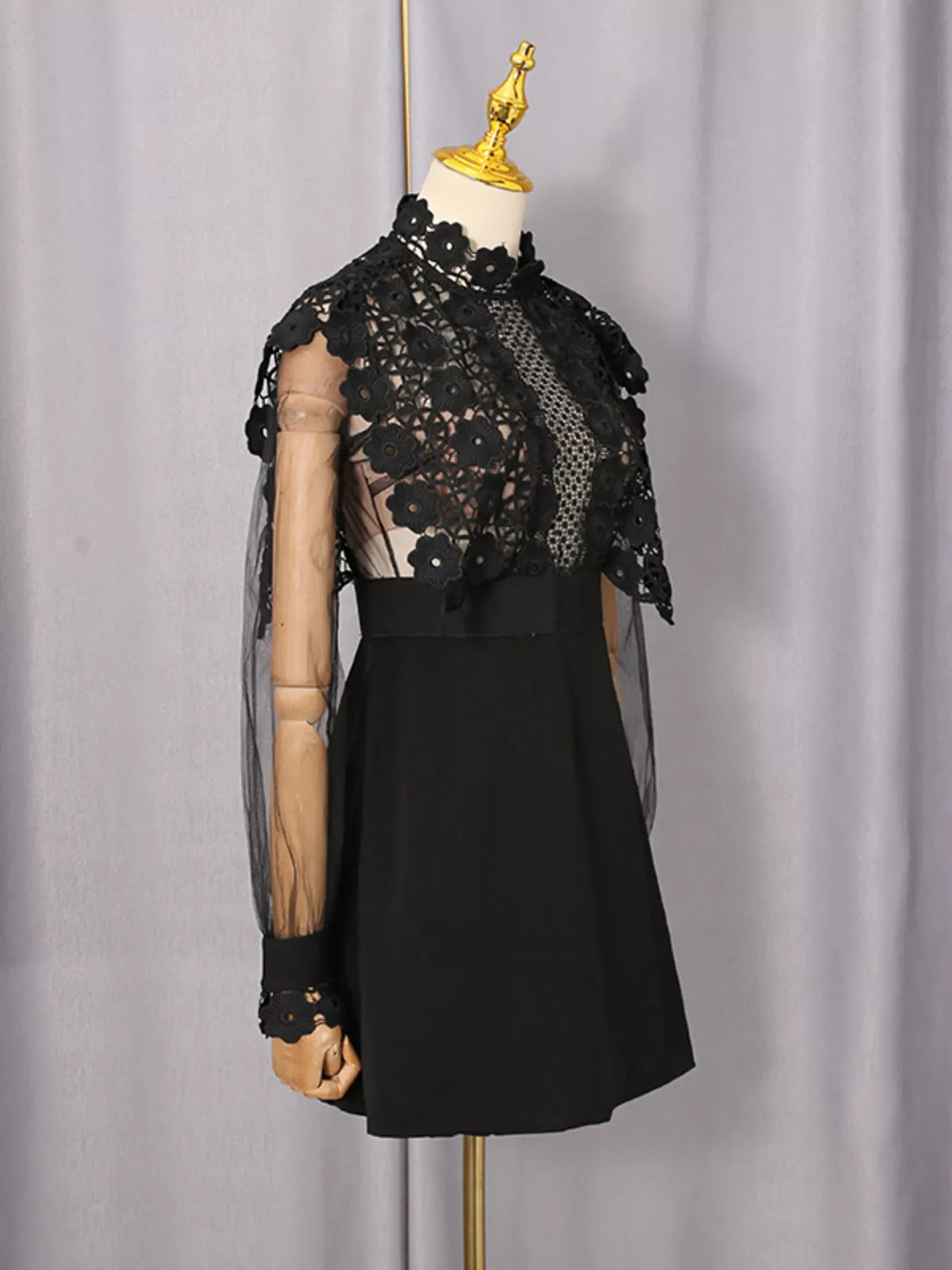 Lace Sheer Sleeve Mini Dress