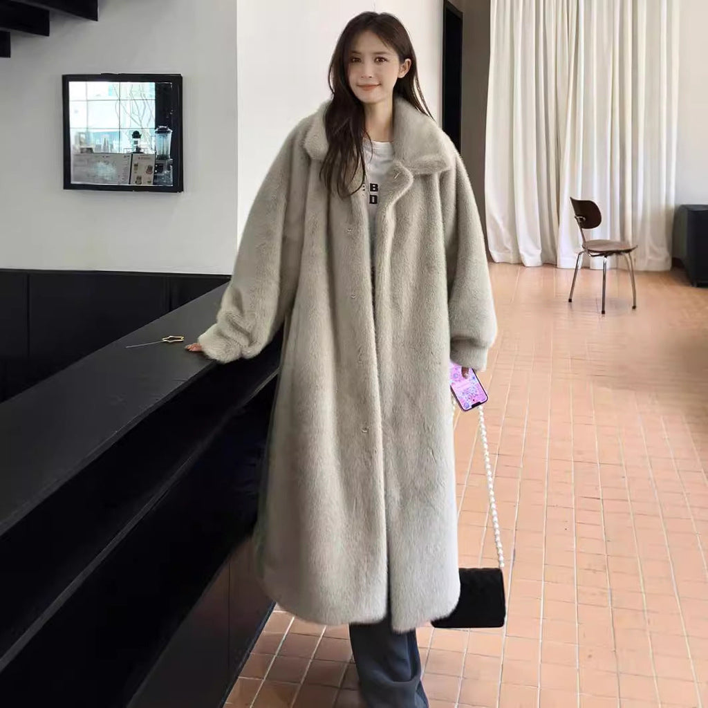 Winter Extended Fashion Leather Fur Coat Women