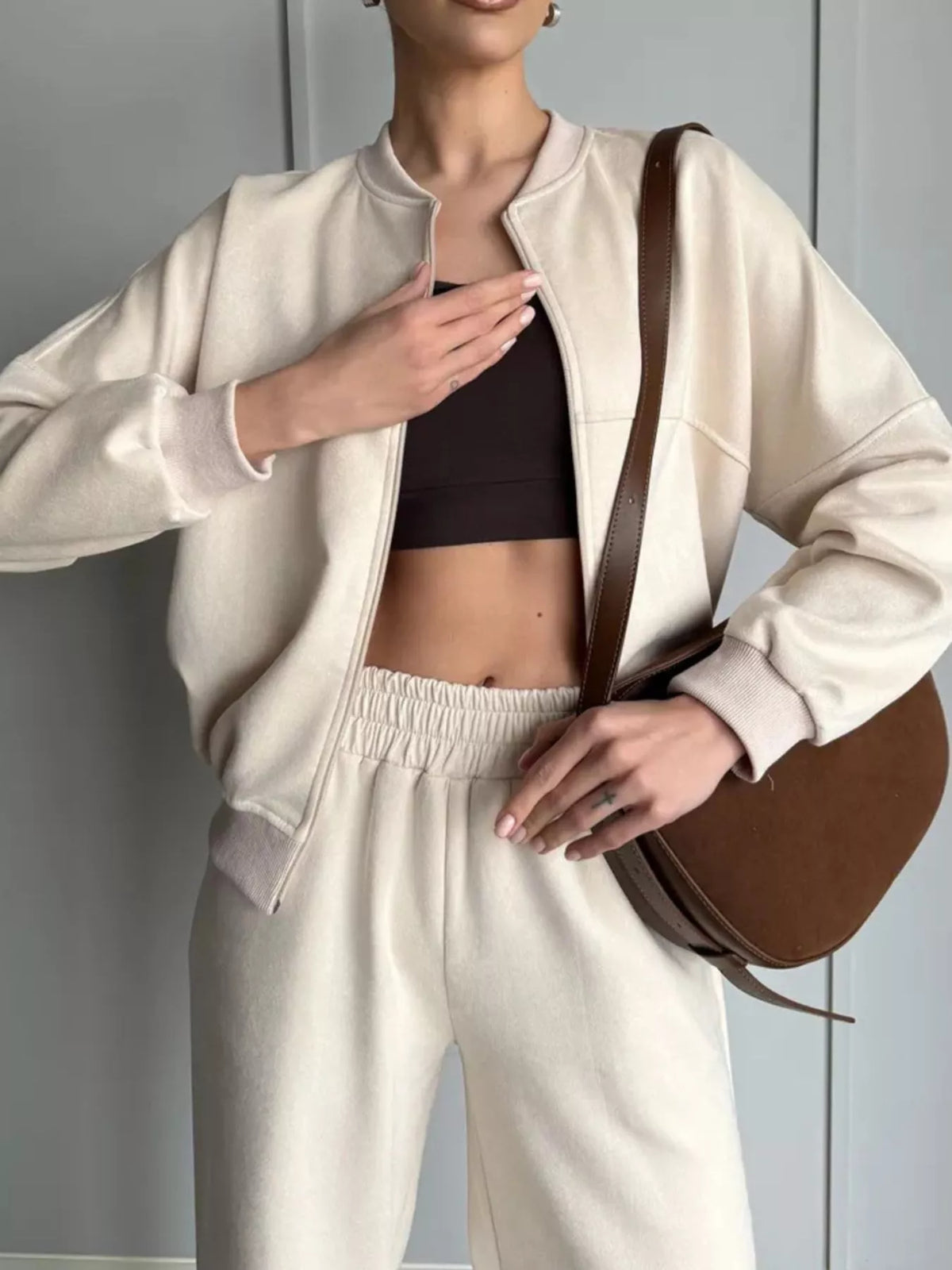 Zip Up Sweatshirt and Wide-Leg Pants Set