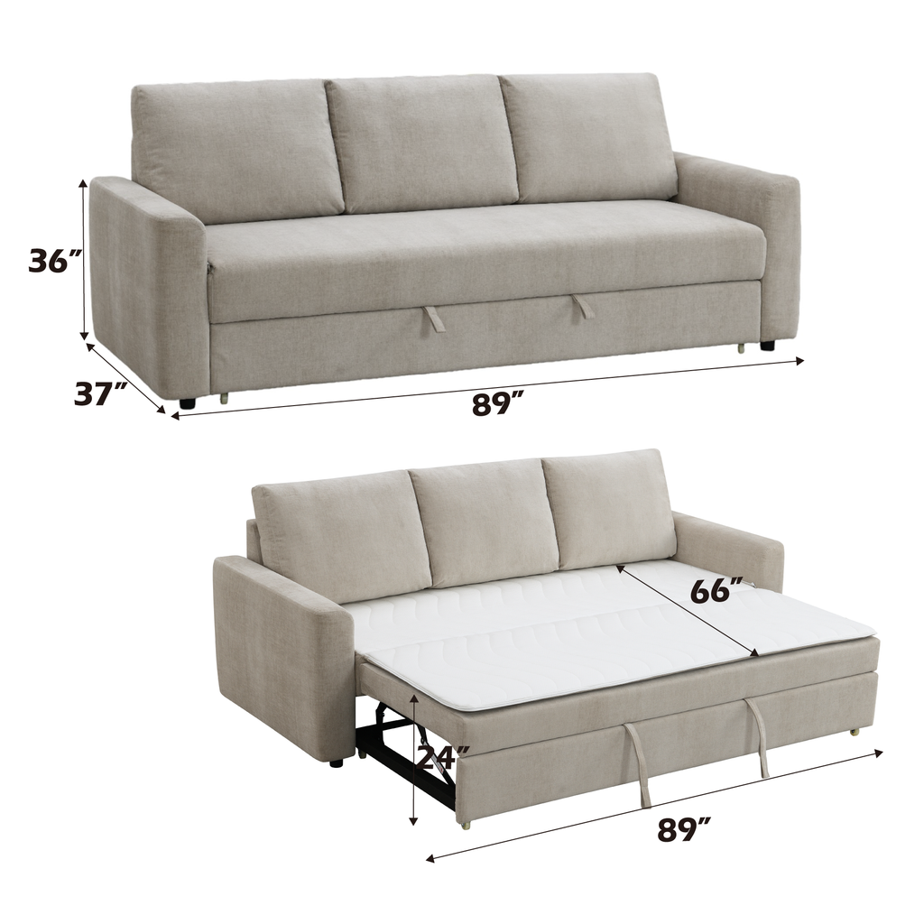 Leira Beige Linen Sleeper Sectional