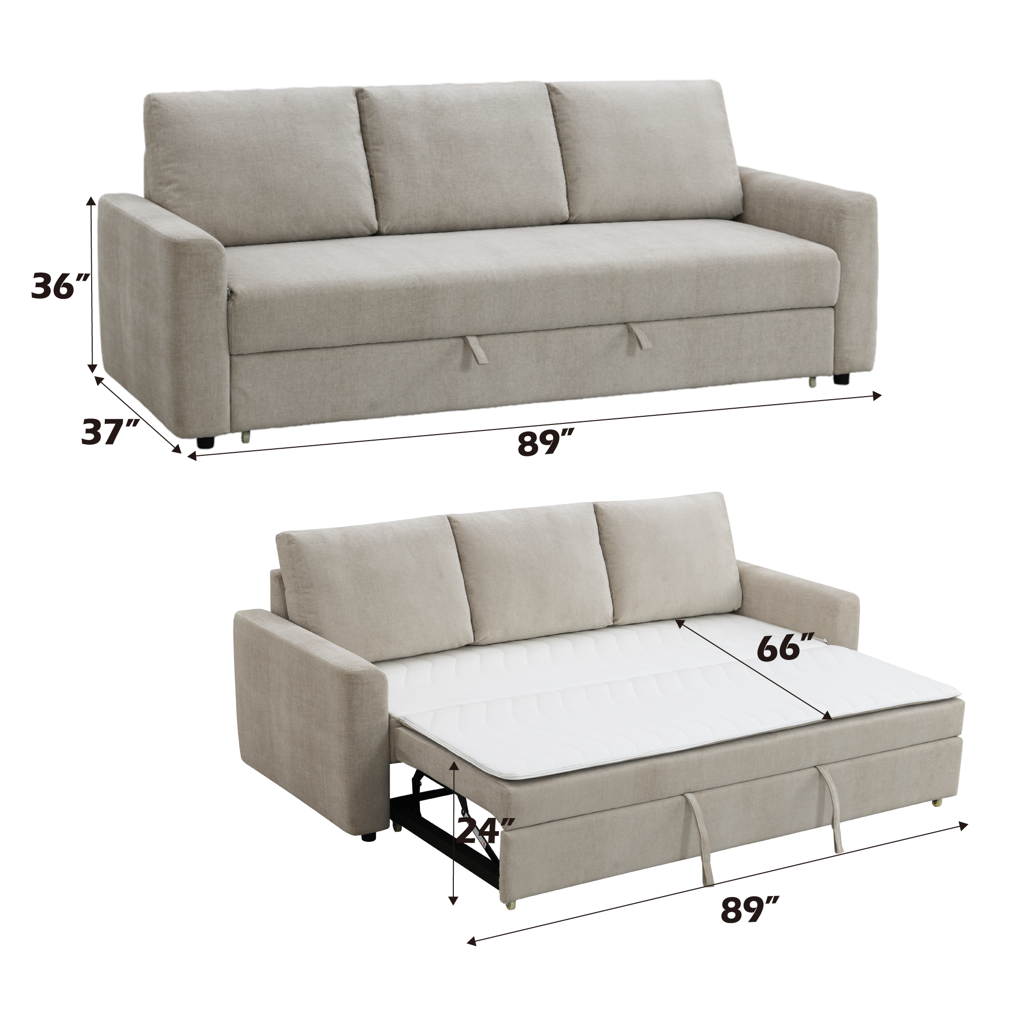 Leira Beige Linen Sleeper Sectional