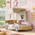 Wood Twin Size Car Bed with Pillow, Ceiling Cloth