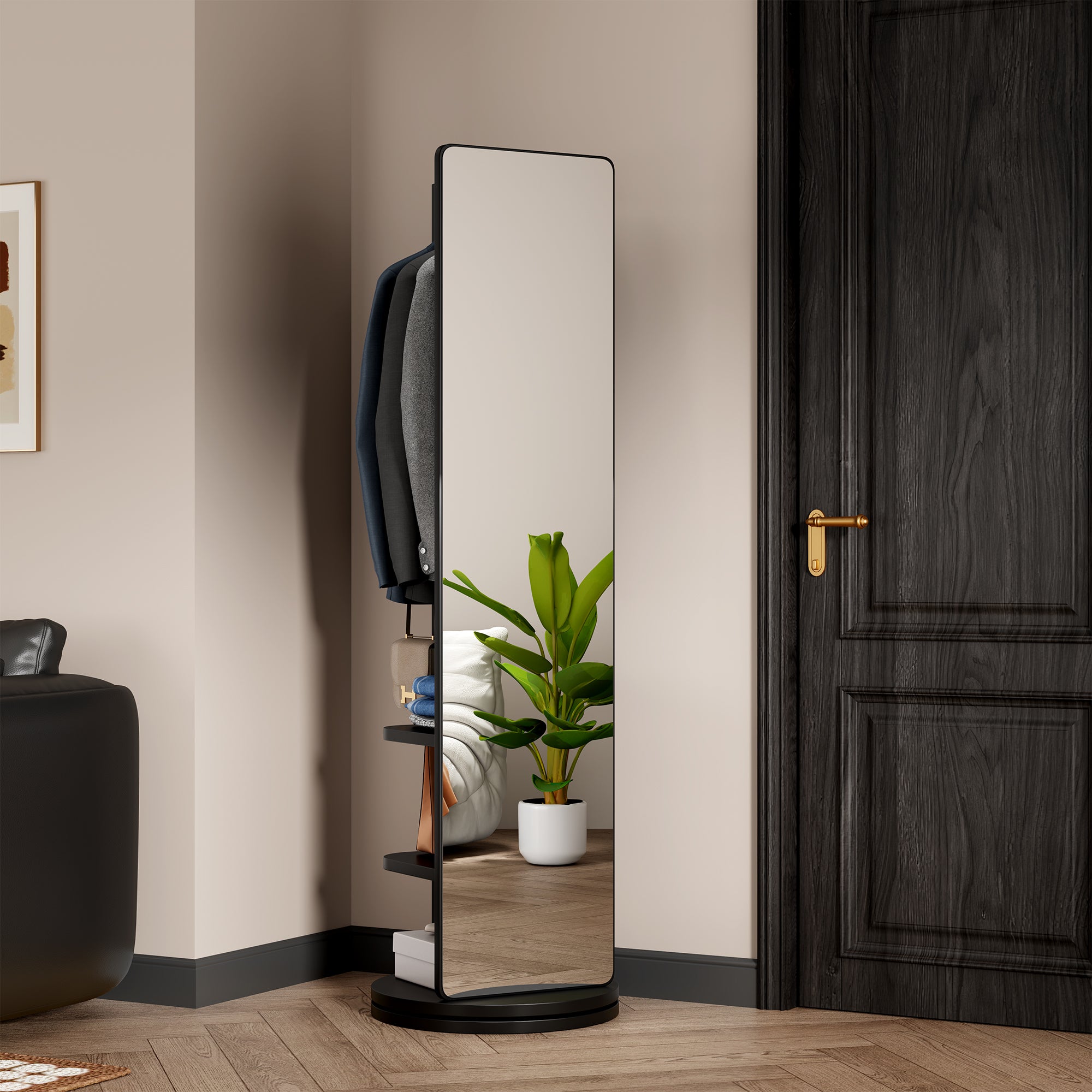 Multifunctional Full Length Mirror with Hook Storage Rack