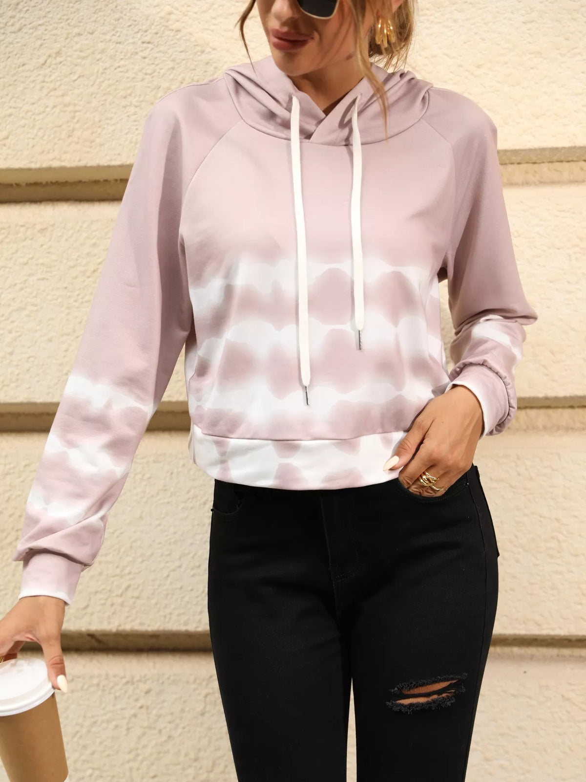 Drawstring Raglan Sleeve Hoodie