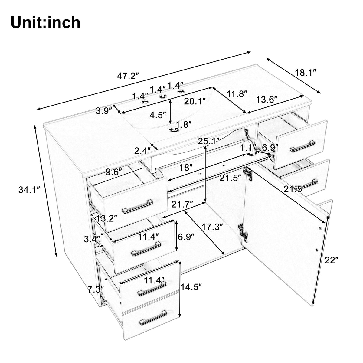 48" Bathroom Vanity Cabinet Base