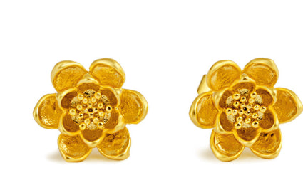 Electroplated Flower Stud Earrings Multi-layered Hoop Rings