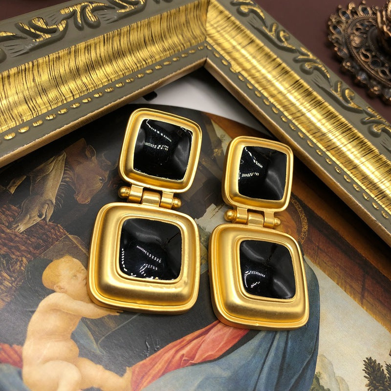 Antique Necklace Earrings Classic Black Enamel Necklace Suit
